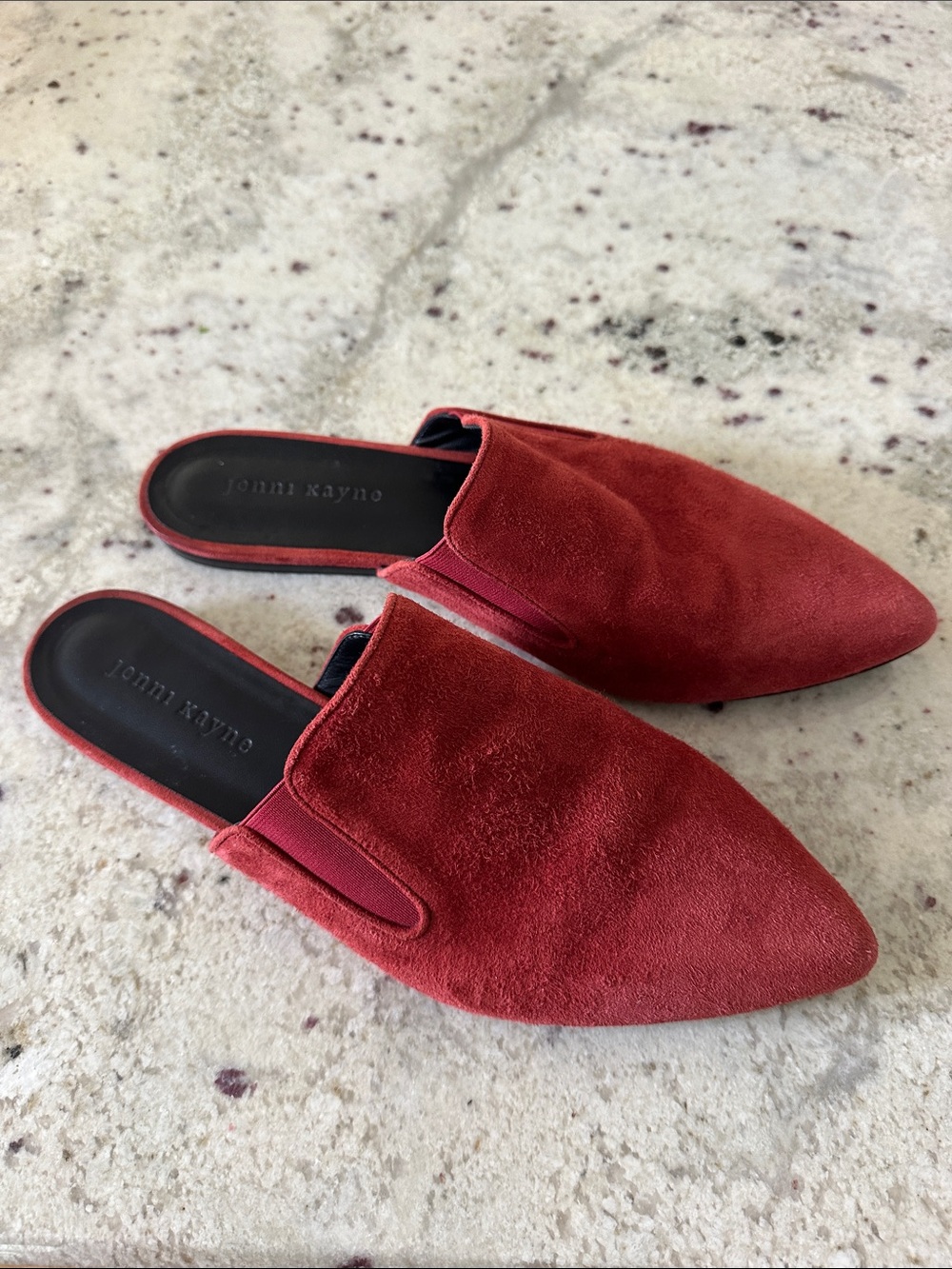 Jenni Kayne Crimson Red Suede Pointed Slip-On Mules